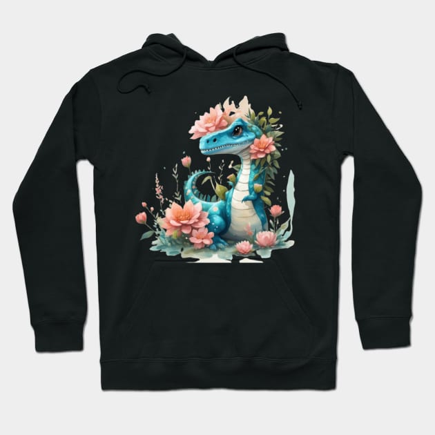 Cute floral trex dynosaur Hoodie by WeLoveAnimals